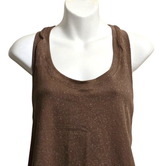 Athleta Momentum Seamless Racer Tank Top In Rustic Beige Shimmer Sz XL - Picture 2 of 10